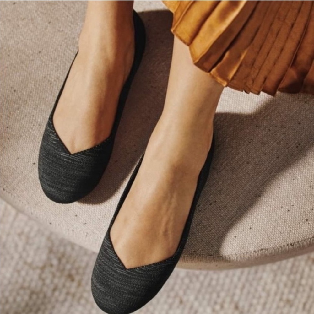 Rothy's Melange Knit Ballet Round‎ Toe Flat Heathered Black 9.5